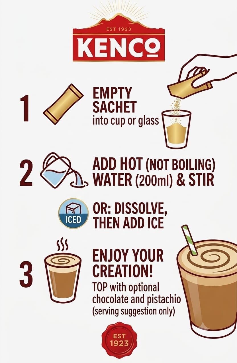 Kenco Dubai Chocolate Style Latte, Instant Powder Sachets, Iced or